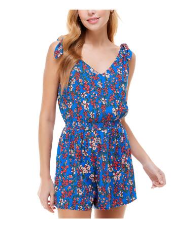 BEBOP Womens Gathered Self Tie Shoulder Strap Sleeveless V Neck Empire Waist Romper 