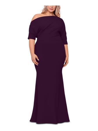 B A by Betsy and Adam Womens Plus Off The Shoulder Maxi Evening Dress Purple 16W