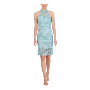 UPC 191899582842 product image for Eliza J Womens Teal Zippered Open Back Lined Sleeveless Halter Above The Knee Pa | upcitemdb.com
