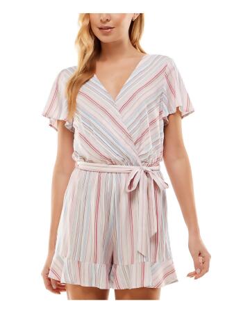 BEBOP Womens Ruffled Flutter Sleeve Surplice Neckline Wide Leg Romper 