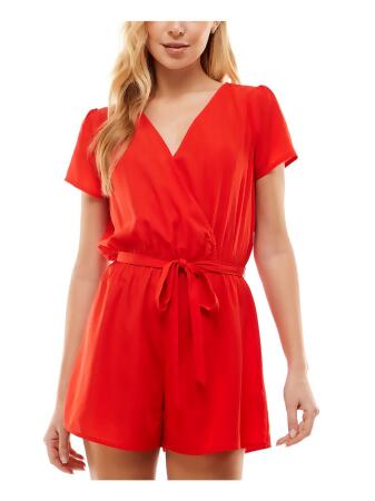 BEBOP Womens Belted Pull-on Elastic Waist Cap Sleeve Surplice Neckline Wide Leg Romper 
