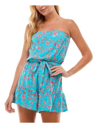 BEBOP Womens Ruffled Sleeveless Strapless Wide Leg Romper 