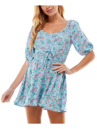 BEBOP Womens Sheer Pouf Sleeve Scoop Neck Wide Leg Romper 