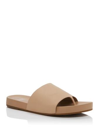 EILEEN FISHER Womens Beige Comfort Motion Round Toe Platform Slip On Leather Thong Sandals 7 M