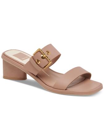 DOLCE VITA Womens Beige Buckled Strap Adjustable Padded Riva Square Toe Block Heel Slip On Leather Dress Heeled Sandal 5 M