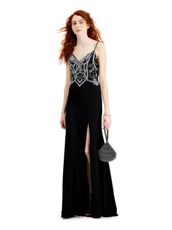 SAY YES TO THE DRESS Womens Black Embellished Slitted Spaghetti Strap Sweetheart Neckline Full-Length Prom Shift Dress 0