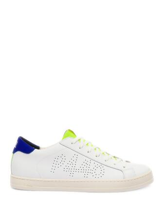 P448 Mens White Color Block Logo Cushioned Perforated F23john-m964 Round Toe Platform Lace-Up Leather Sneakers Shoes 41