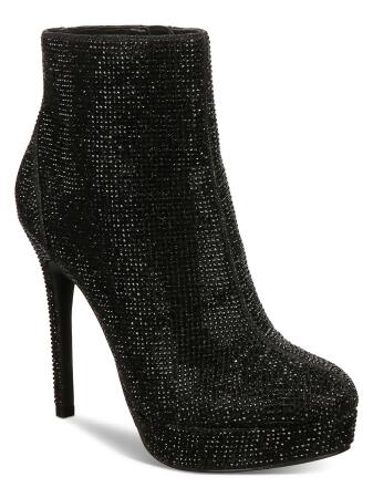 THALIA SODI Womens Black Rhinestone Padded Chiara Round Toe Stiletto Zip-Up Dress Boots 10 M 