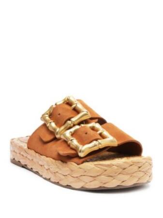 SCHUTZ Womens Brown Bamboo Buckles Braided Footbed Padded Enola Round Toe Platform Slip On Slide Sandals Shoes 7.5 B 