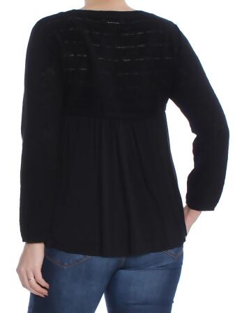 S & CO Womens Black Pointelle-knit Jewel Neck Hi-Lo Sweater Petites Size: L