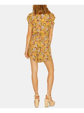 SANCTUARY Womens Gold Floral Cap Sleeve V Neck Romper Size: L alternate image