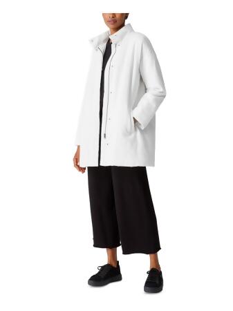 EILEEN FISHER Womens White Pocketed Stand Collar Snap Front Zip Up Winter Jacket Coat M alternate image