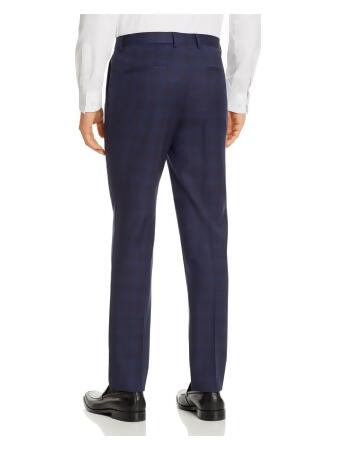 HUGO BOSS Mens Navy Plaid Slim Fit Wool Blend Pants 34R alternate image