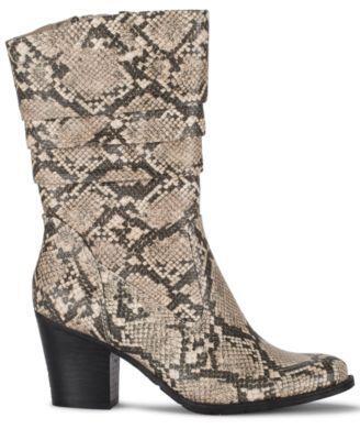 BARETRAPS Womens Beige Round Toe Stacked Heel Zip-Up Heeled Boots