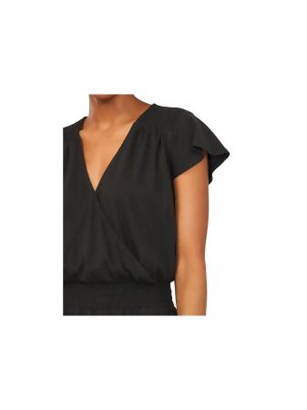 RILEY&RAE Womens Black Stretch Pocketed Smocked Flutter Sleeve Surplice Neckline Romper XS alternate image
