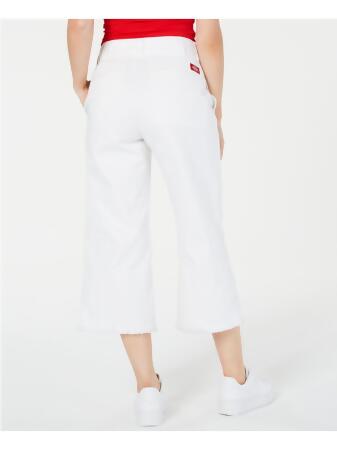 DICKIES Womens White Zippered Pocketed High Rise Frayed Crop Twill Wide Leg  Pants Juniors 11\30