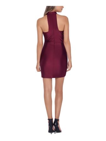 BLONDIE NITES Womens Burgundy Stretch Zippered Racerback Tulip-hemmed  Sleeveless Mock Neck Short Party Sheath Dress Juniors 7