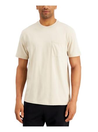 ALFANI Mens Beige Lightweight, Pocket Heather Classic Fit T-Shirt M