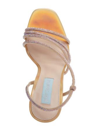 BETSEY JOHNSON Womens Gold Padded Rhinestone Strappy Jessa Square Toe  Stiletto Slip On Slingback Sandal 7 M