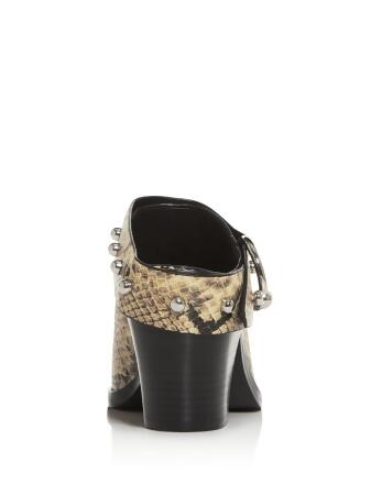 REBECCA MINKOFF Womens Beige Embossed Snakeskin Print Ring Accent Strap Cushioned Studded Sallest Too Pointed Toe Stacked Heel Slip On Leather Dress Heeled Mules Shoes 6.5 M alternate image