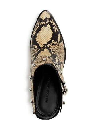REBECCA MINKOFF Womens Beige Embossed Snakeskin Print Ring Accent Strap Cushioned Studded Sallest Too Pointed Toe Stacked Heel Slip On Leather Dress Heeled Mules Shoes 6.5 M alternate image
