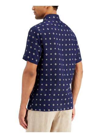 TASSO ELBA Mens Navy Geometric Classic Fit Button Down Casual