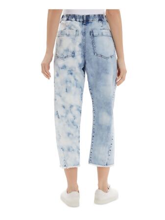 FRAYED Womens Blue Pocketed Zippered Button Closure Elastic Waist Raw Color Block Cropped Jeans 30 alternate image