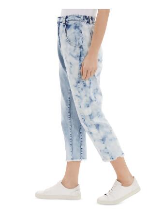 FRAYED Womens Blue Pocketed Zippered Button Closure Elastic Waist Raw Color Block Cropped Jeans 30 alternate image