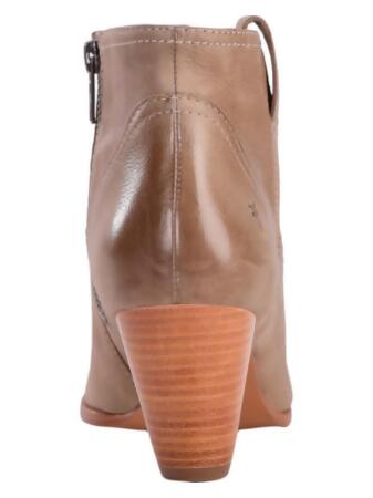 FRYE Womens Beige Top-Stitched Western Detailing Side Pull Tab Padded Reina  Pointed Toe Cone Heel Zip-Up Leather Booties 10 M