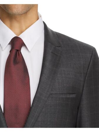 HUGO BOSS Mens Gray Single Breasted, Windowpane Plaid Slim Fit Stretch Blazer 38S alternate image