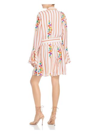 MOCHI Womens White Striped Long Sleeve V Neck Short Fit + Flare Dress M alternate image