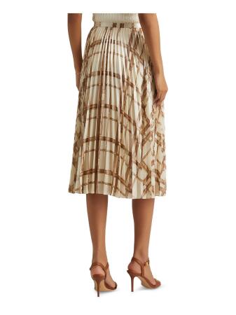 LAUREN RALPH LAUREN Womens Beige Zippered Metallic Printed Midi Wear To  Work Accordion Pleat Skirt 14