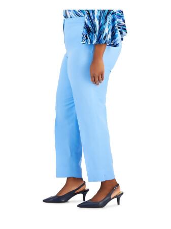 KASPER Womens Light Blue Zippered Pocketed Slit Cuffs Ankle Wear To Work  Straight leg Pants Plus 18W