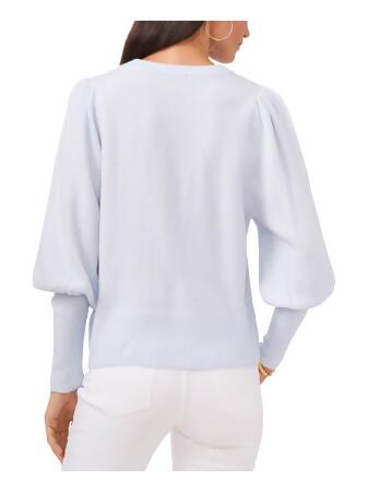 VINCE CAMUTO Womens Light Blue Ribbed Pleated Balloon Sleeve Crew Neck  Sweater L