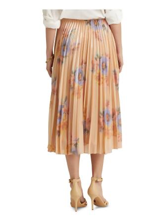 LAUREN RALPH LAUREN Womens Beige Zippered Lined Floral Midi Accordion Pleat  Skirt 10