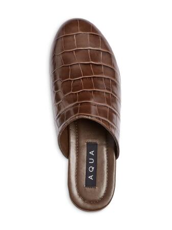 AQUA Womens Brown Crocodile Comfort Round Toe Block Heel Slip On Leather  Clogs Shoes 6.5