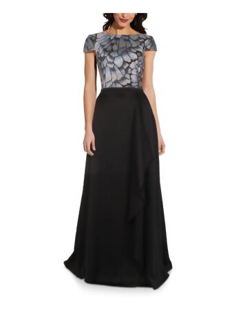 ADRIANNA PAPELL Womens Black Stretch Ruffled Zippered Satin Full-Length  Evening A-Line Skirt 0