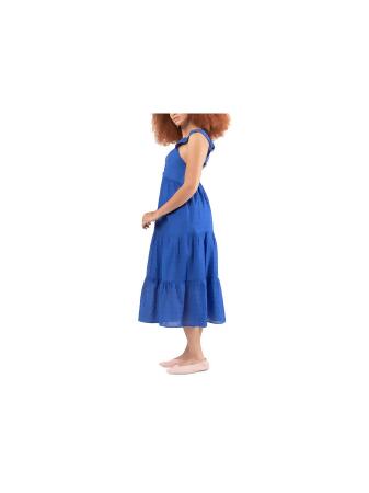 BLACK TAPE Womens Blue Eyelet Ruffled Smocked Tiered Pullover Lined  Sleeveless V Neck Midi Fit + Flare Dress XL