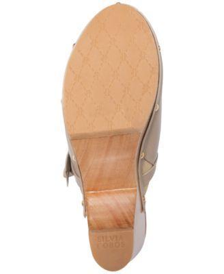 SILVIA COBOS Womens Beige 1" Platform Bow Studded Daily Round Toe Sculpted Heel Slip On Leather Clogs Shoes 10 alternate image