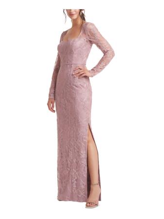JS COLLECTIONS Womens Pink Embroidered Zippered Sequined Lined Long Sleeve Square Neck Full-Length Evening Sheath Dress 6 alternate image