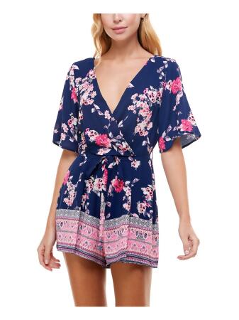 TRIXXI Womens Stretch Belted Surplice Neckline Romper alternate image