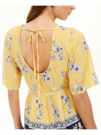 TRIXXI Womens Tie Kimono Sleeve Surplice Neckline Wide Leg Romper alternate image