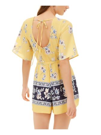 TRIXXI Womens Tie Kimono Sleeve Surplice Neckline Wide Leg Romper alternate image