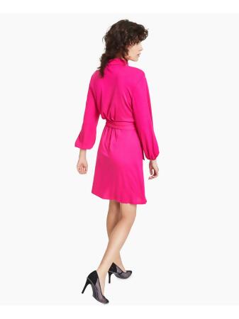 BAR III DRESSES Womens Stretch Tie Unlined Elastic Cuffs Balloon Sleeve Mock Neck Above The Knee Party Shift Dress alternate image