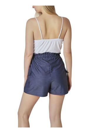 ULTRA FLIRT Womens Stretch Ruffled Pocketed Paperbag-waist Spaghetti Strap Scoop Neck Romper alternate image