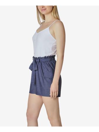 ULTRA FLIRT Womens Stretch Ruffled Pocketed Paperbag-waist Spaghetti Strap Scoop Neck Romper alternate image