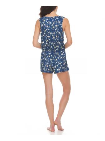 FLORA NIKROOZ Intimates Navy Sleeveless 3 Button Closure Tie Waist Detail Floral Romper S alternate image