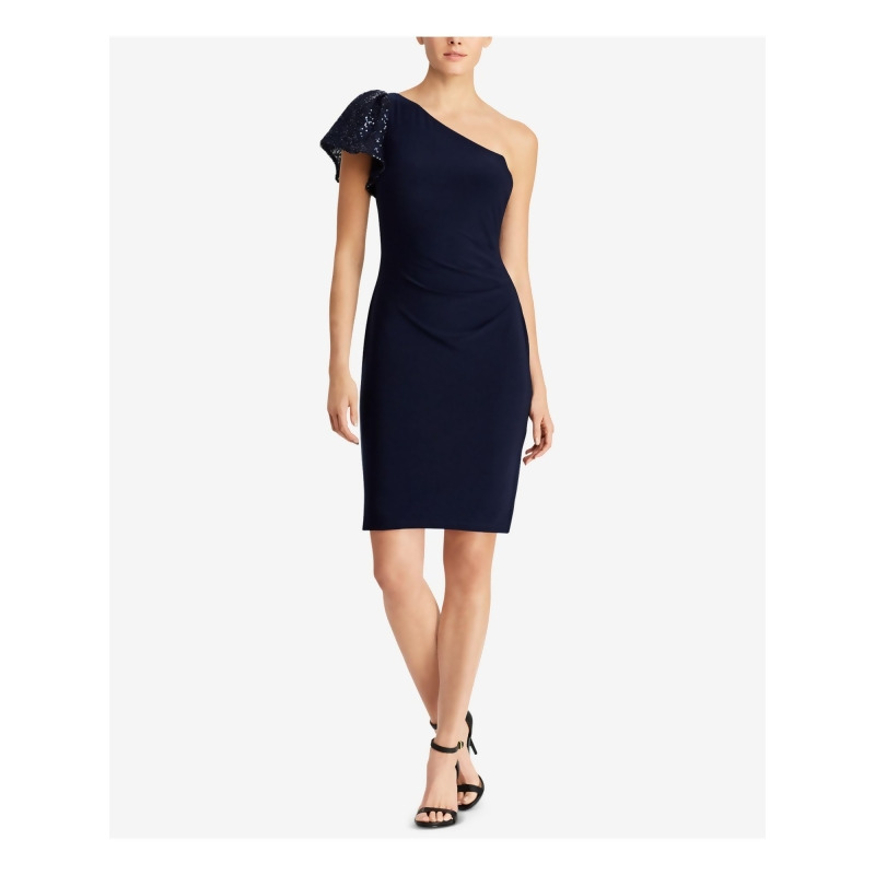 asymmetrical neckline sheath dress