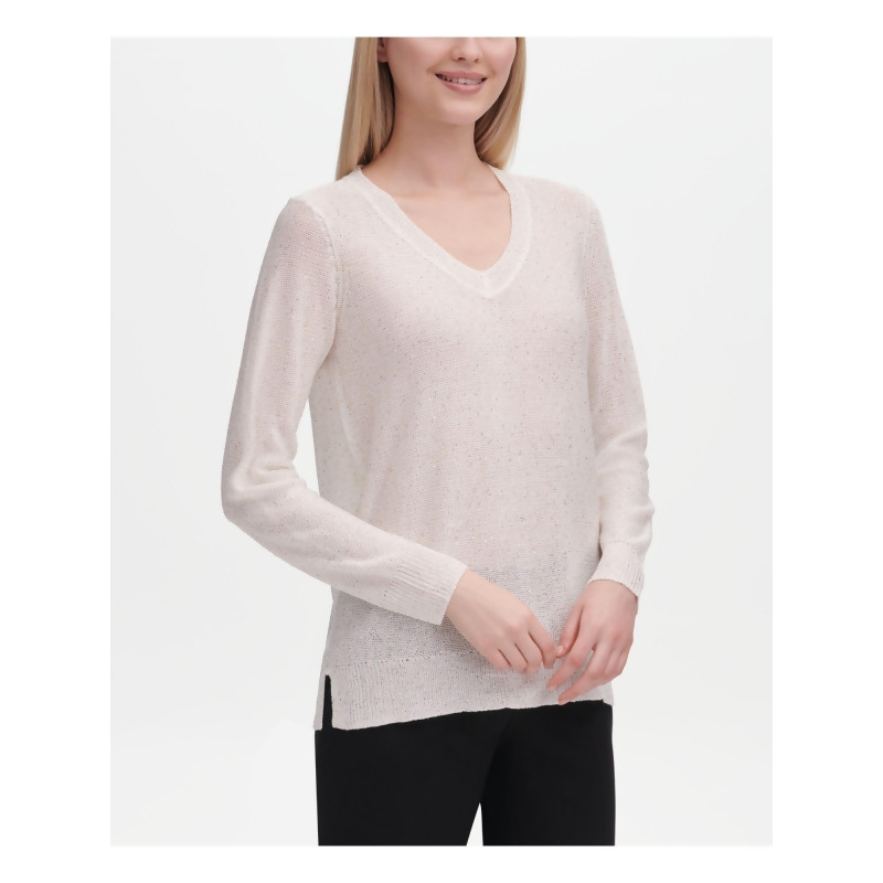 Calvin Klein Womens White Long Sleeve V Neck Sweater Size M From Bobbi