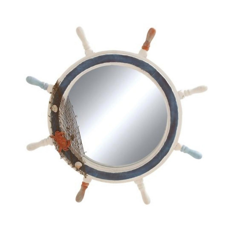 Uma Enterprises Wood Ship Wheel Mirror, Ship Wheel Mirror